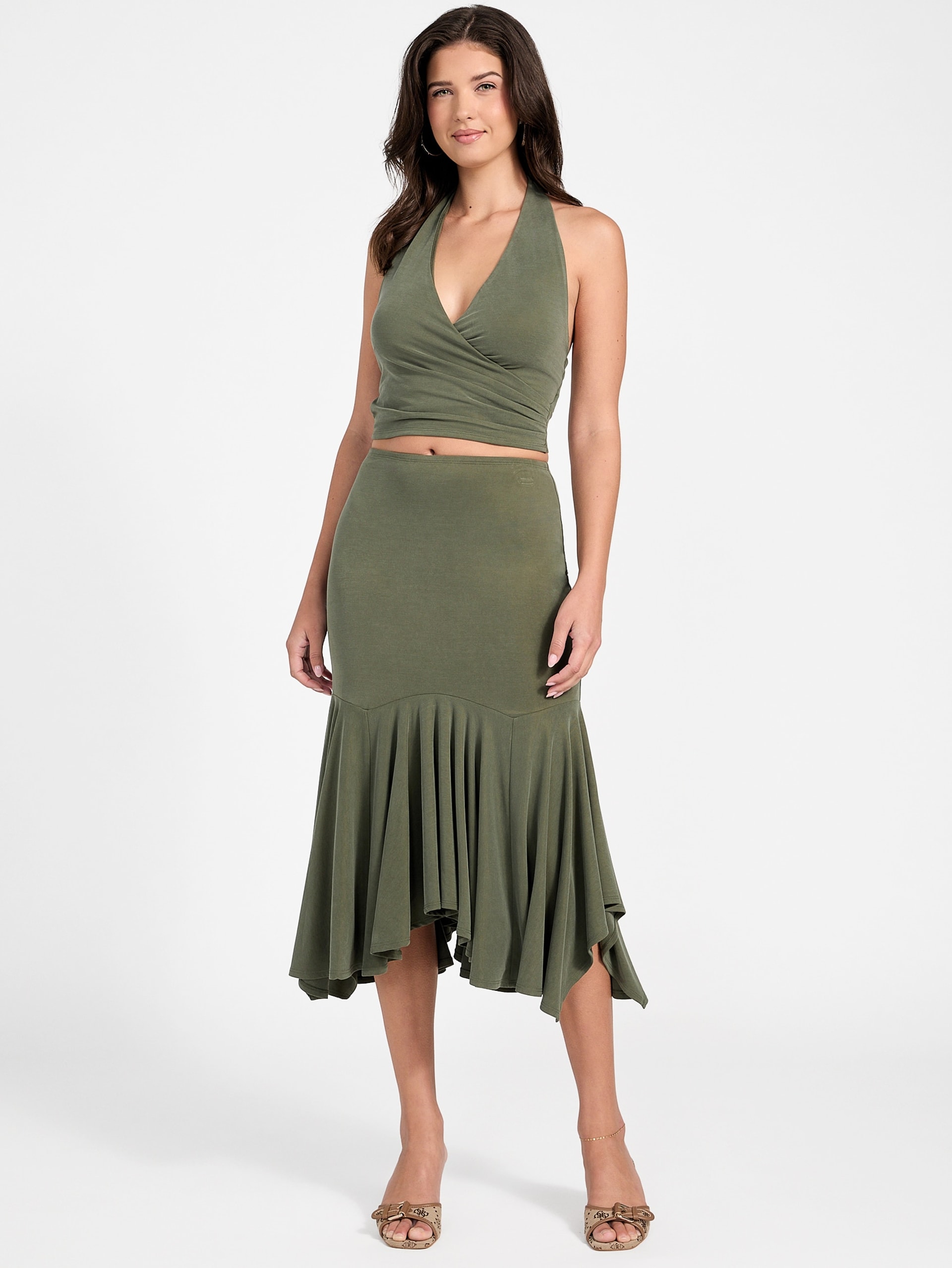 Saia midi com babados Eco Kenzie