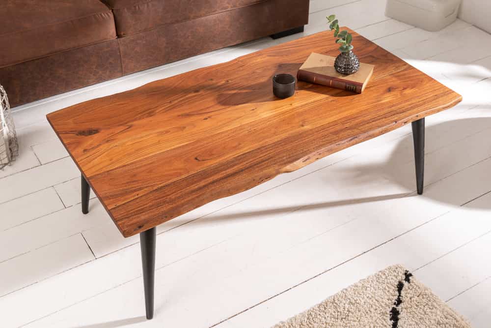 Massiver Couchtisch ORGANIC LIVING 110cm natur Akazienholz mit Baumkante