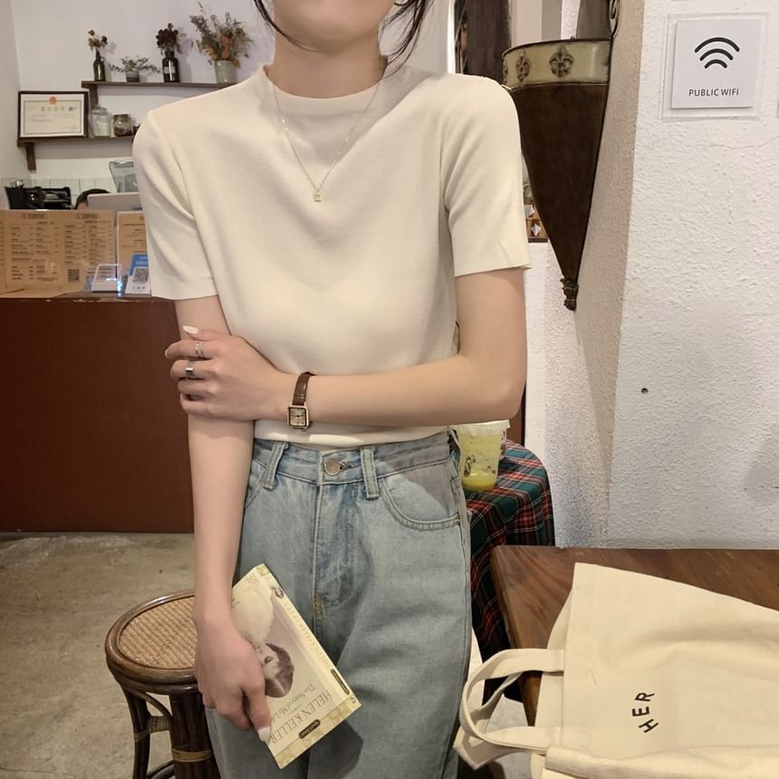 Shinsei - T-shirt met korte mouwen en mockneck, effen
