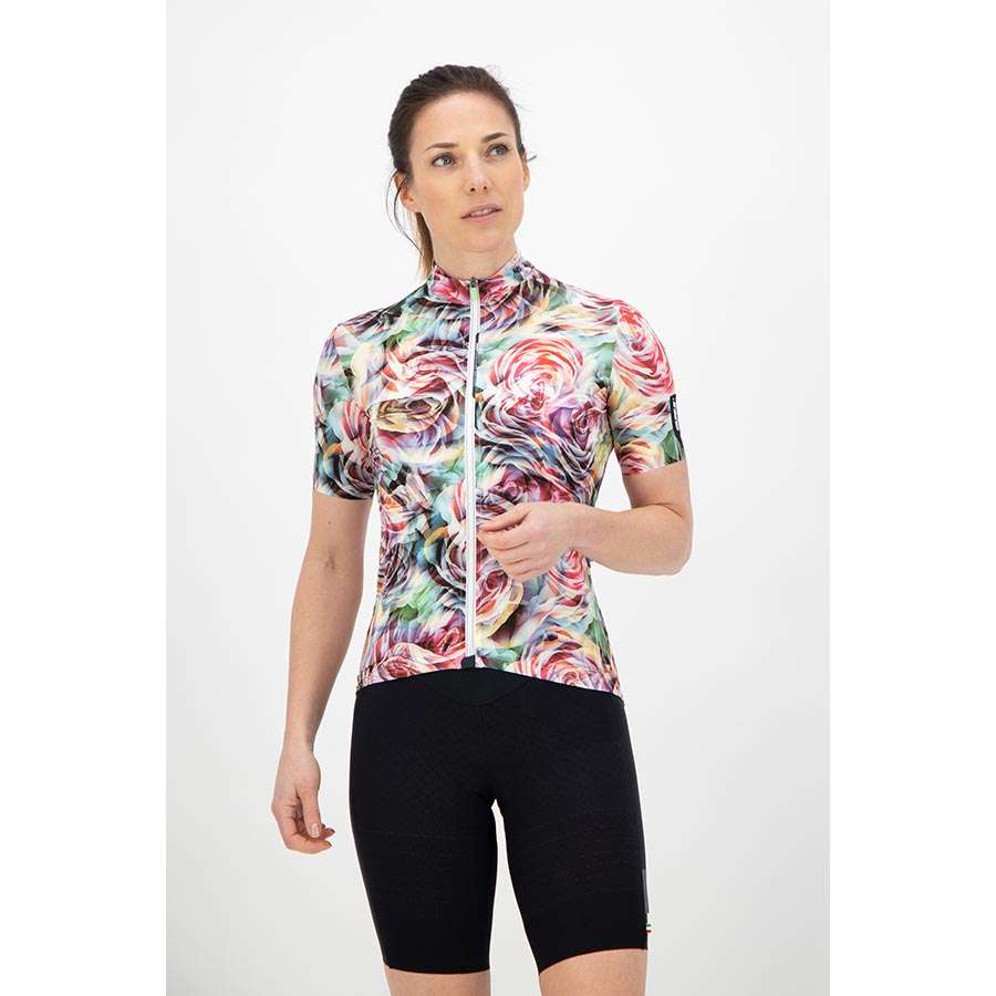 Q36.5 L1 Fietsshirt Korte Mouwen Roze Rozen Dames