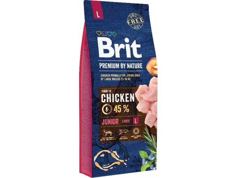 Brit Premium by Nature Junior L, Hundehvalp, Kylling, 15 kg, Maxi (26 - 44 kg), Vitamin A,Vitamin D3,Vitamin E, Generelt sundhed