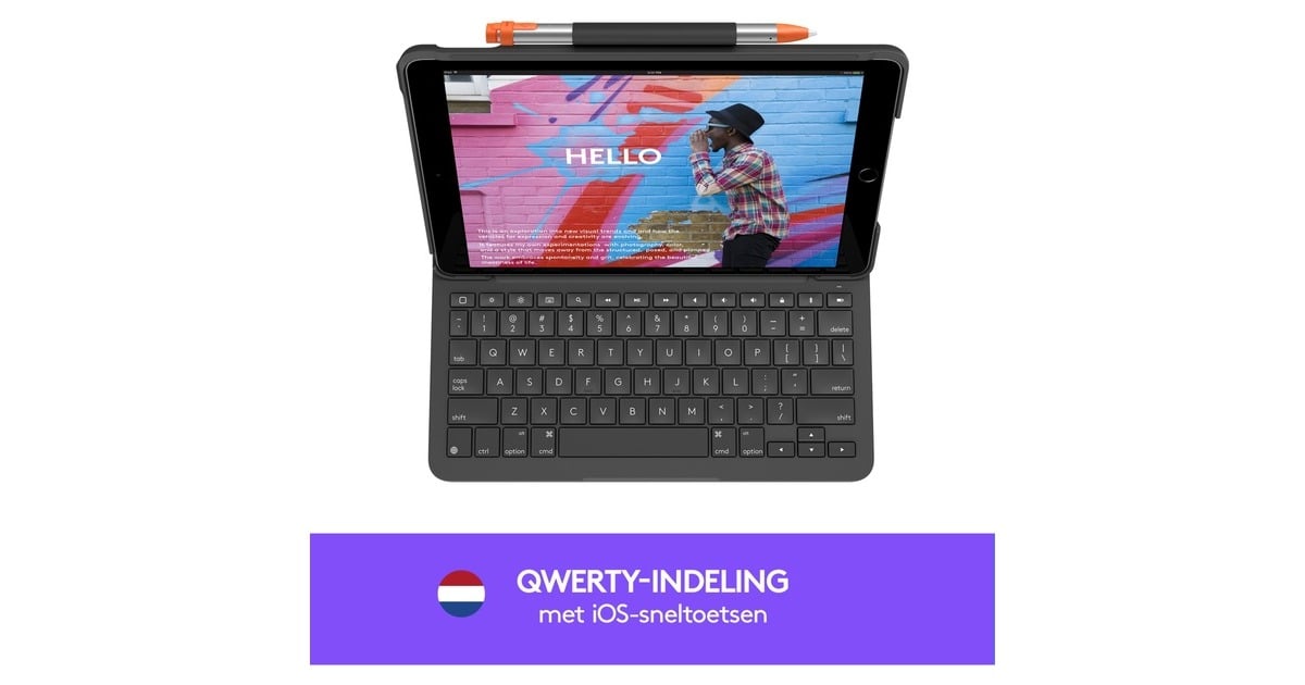 LogitechSlim Folio voor iPad (7e generatie) tablethoes  (Zwart, Bluetooth Low Energy)