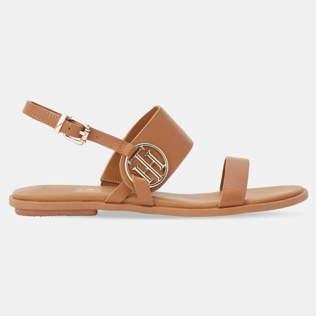 Tommy Hilfiger Sandales en Cuir Round Flat cognac