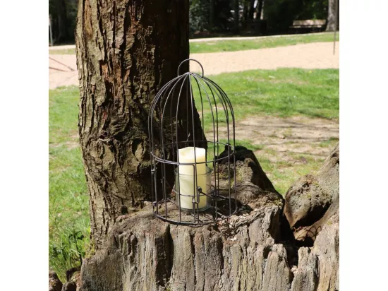 Cage bougeoir en métal et verre gris Ø.22 x 40 cm