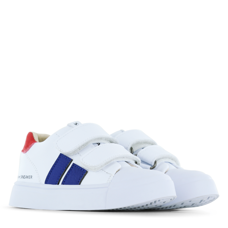 Shoesme witte sneaker met blauwe stripings Microfiber leer | Jongens schoen