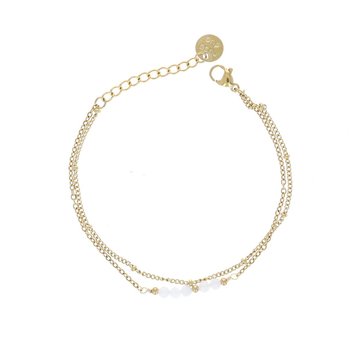 Bracelet chaîne double dorée et perles blanches Nusa Dua