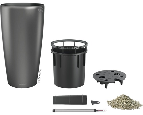 Lechuza Rondo plantenbak Ø 32 cm H 56 cm antraciet incl. zelfbewateringssysteem, plantenbak, substraat en waterniveau-indicator
