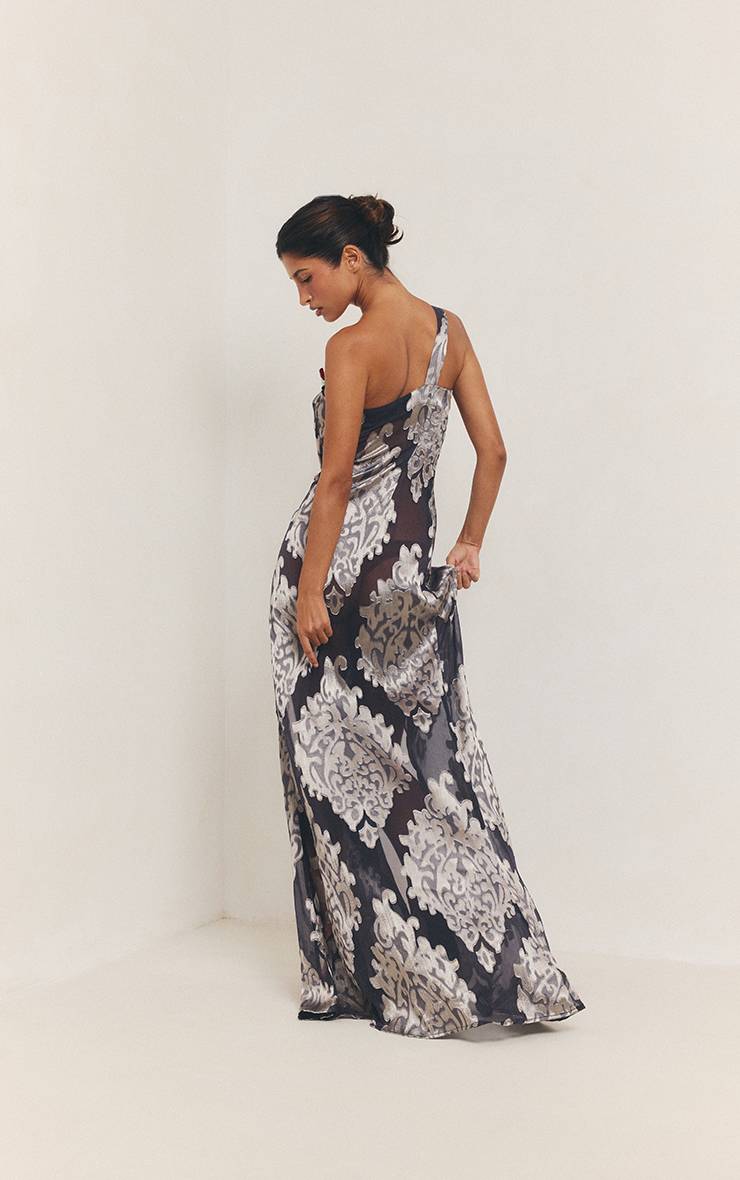 Charbon Robe Maxi Ajourée En Velours Dévoré Métallisé