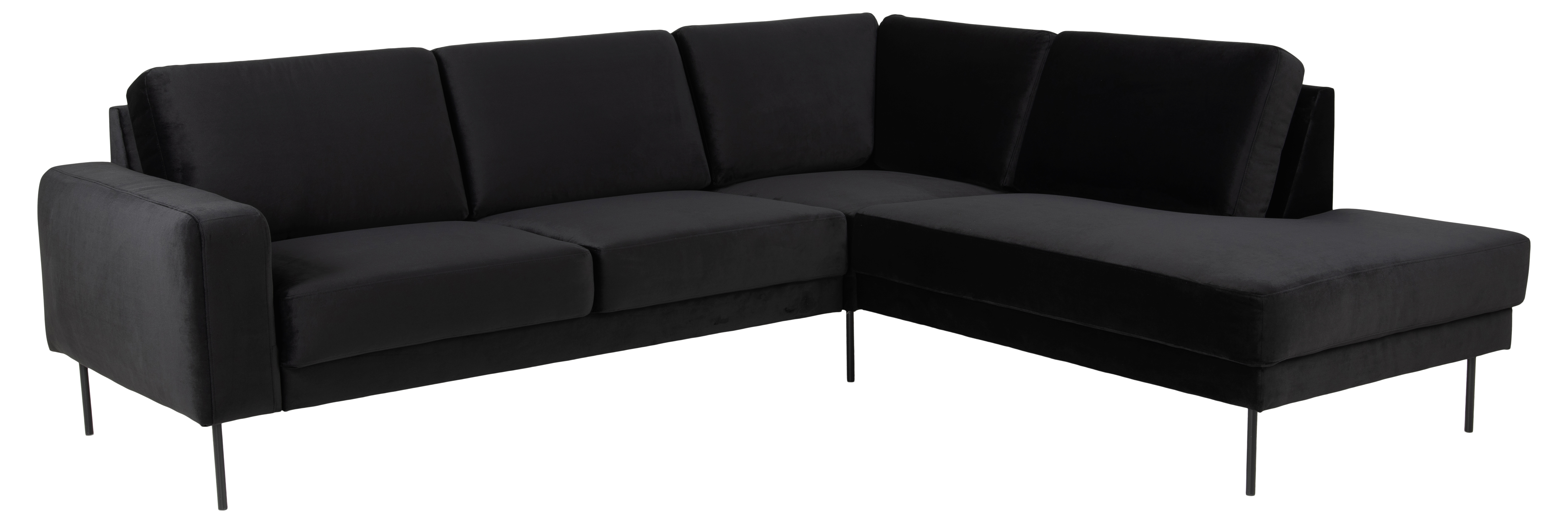 Shibuya hjørnesofa Letto Antrasitt velur. Med åpen ende høyre og sorte stålben.