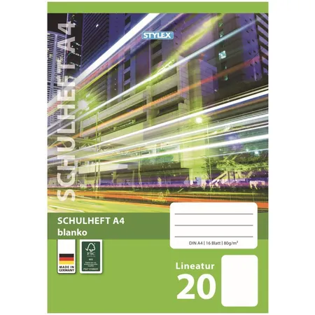 Stylex Schulheft City DIN A4, Lineatur 20, blanco