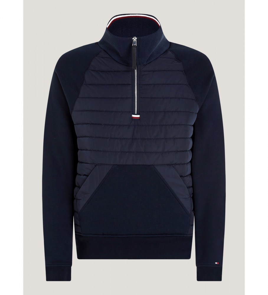 Moletom Tommy Hilfiger Mix com meio zíper, azul marinho