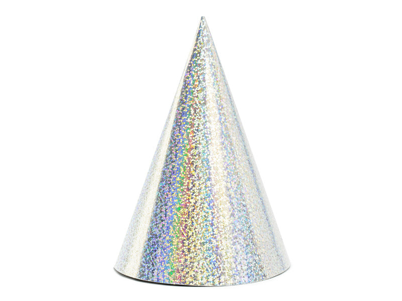 Zilveren Feesthoedjes Holografisch 16cm 6st