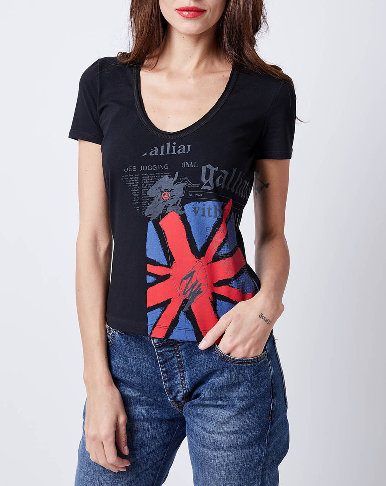 John Galliano T-Shirt imprimé drapeau noir