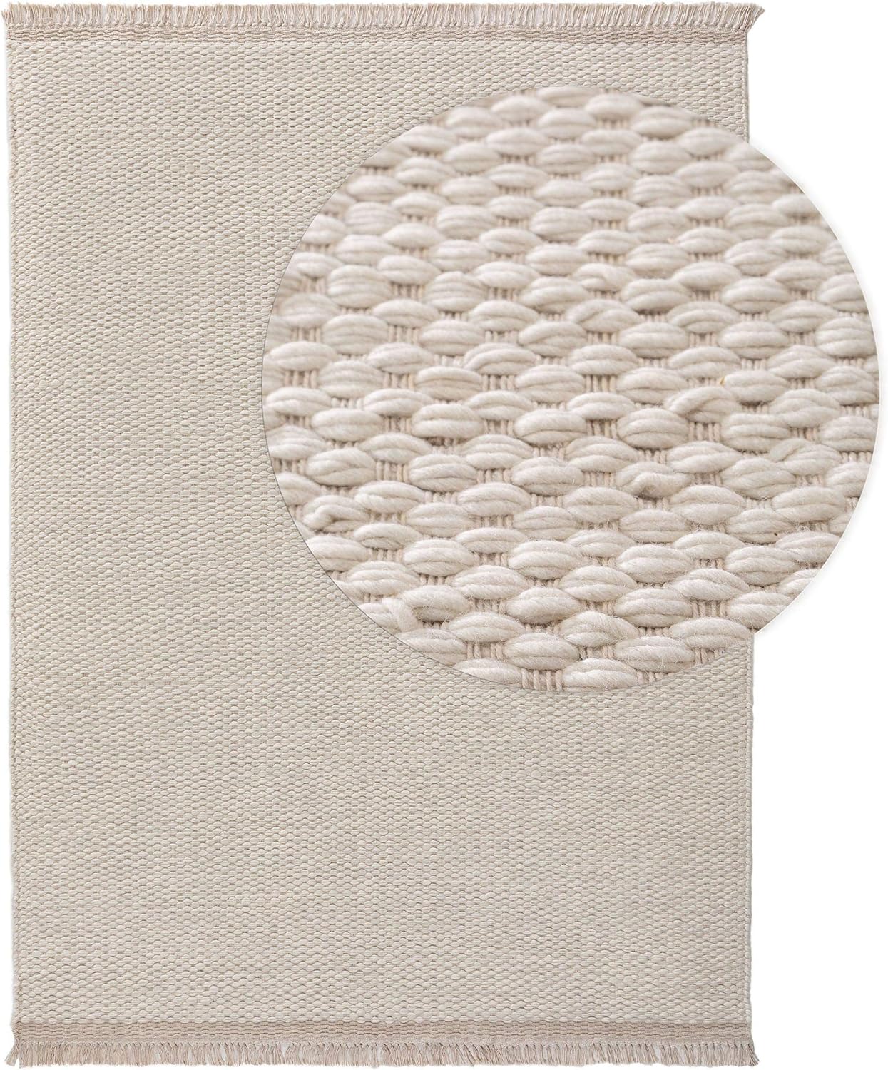 benuta Pure Wollteppich Lana - Creme 120x170 cm - Wolle handgewebt - Rechteckig & im Style: Uni, Hygge & Cozy, Minimalistisch, Natural - Pflegeleicht für Wohnzimmer Schlafzimmer