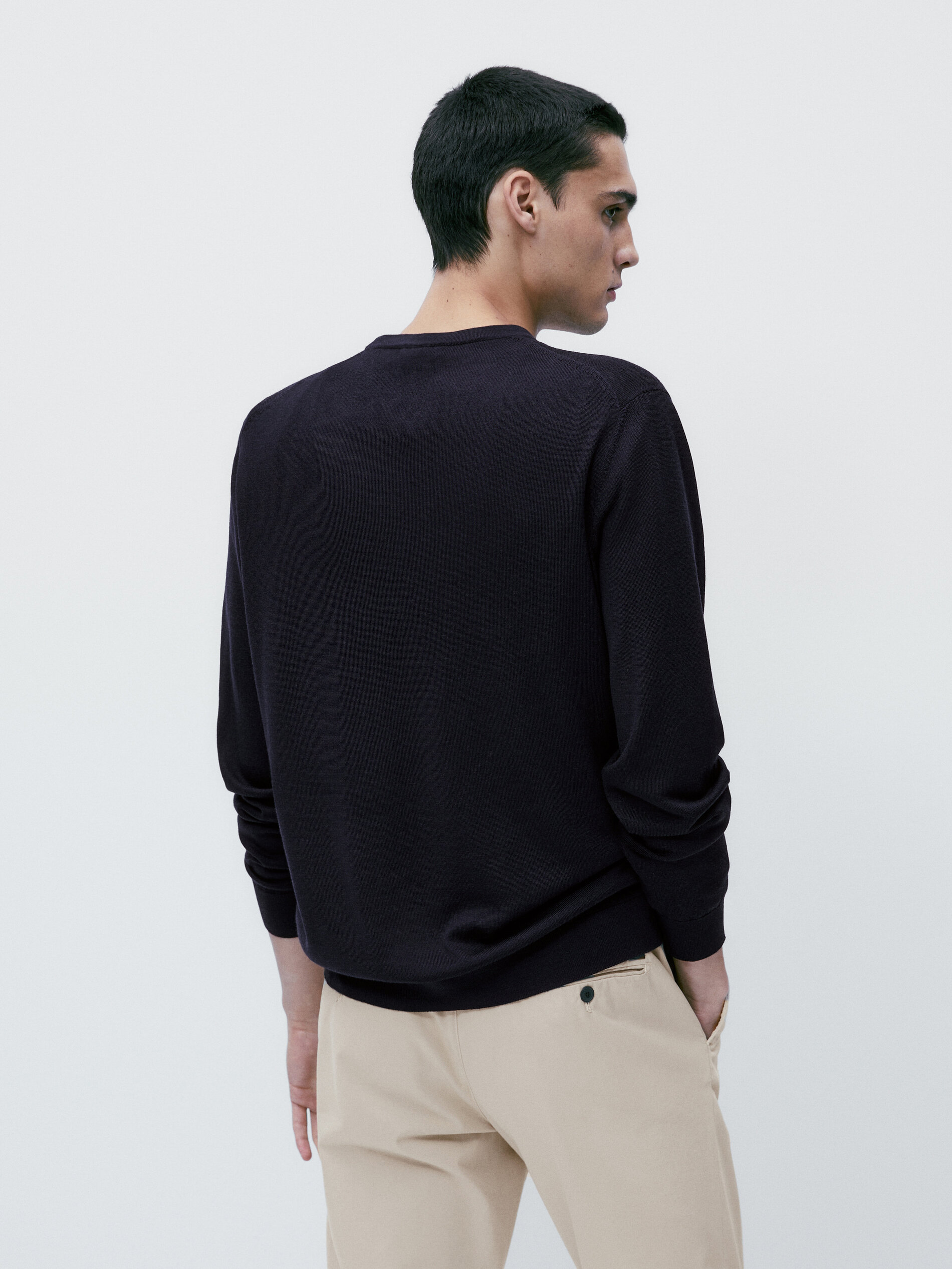 Jersey cuello redondo 100% lã merino - AZUL MARINO