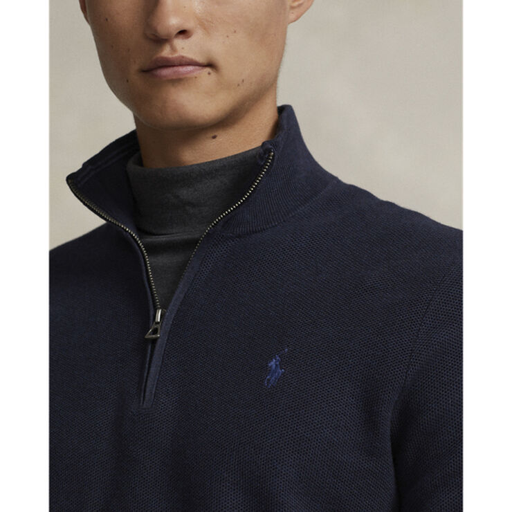 Polo Ralph Lauren Mesh-Knit Cotton Quarter-Zip Sweater Navy htr