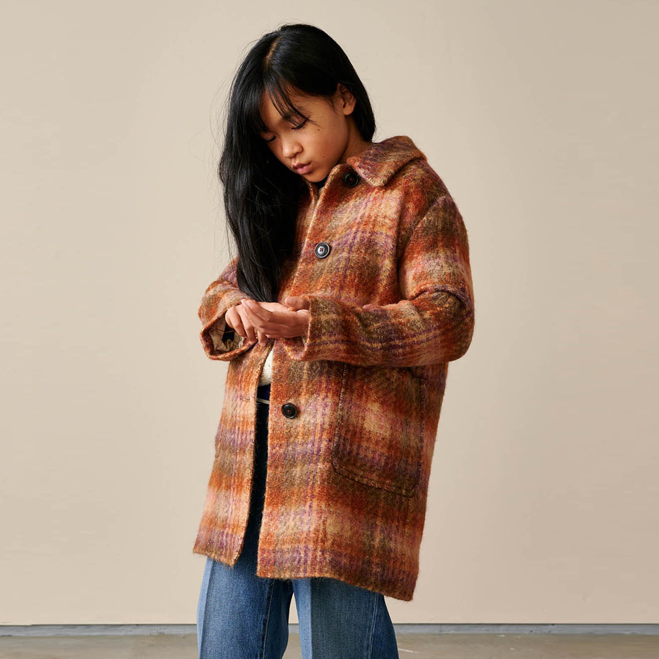 Bellerose Manteau droit Craft à carreaux rouge orangé