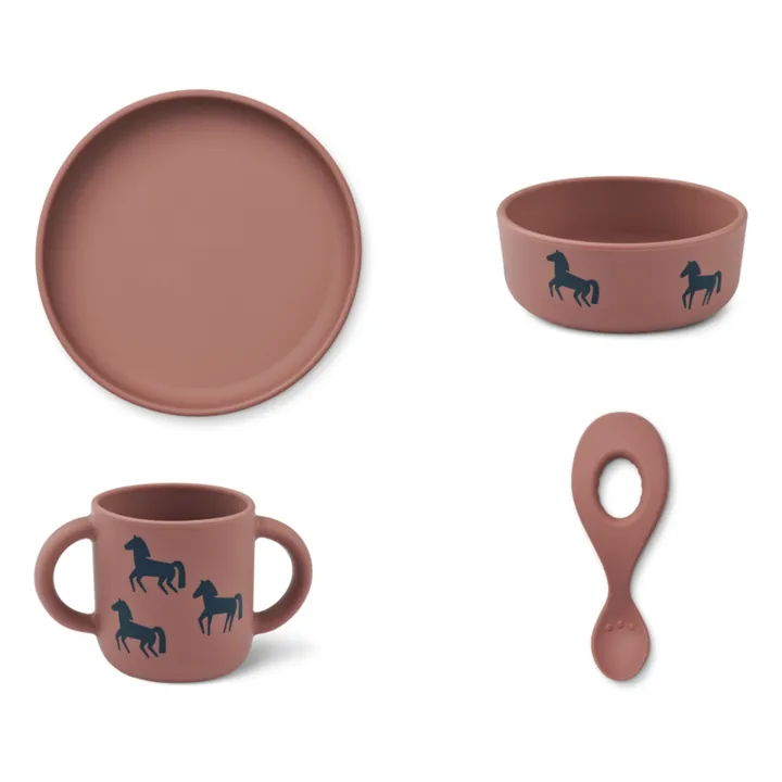 Liewood Set vaisselle Vivi en silicone - Set de 4 | Horses/Dark rosetta