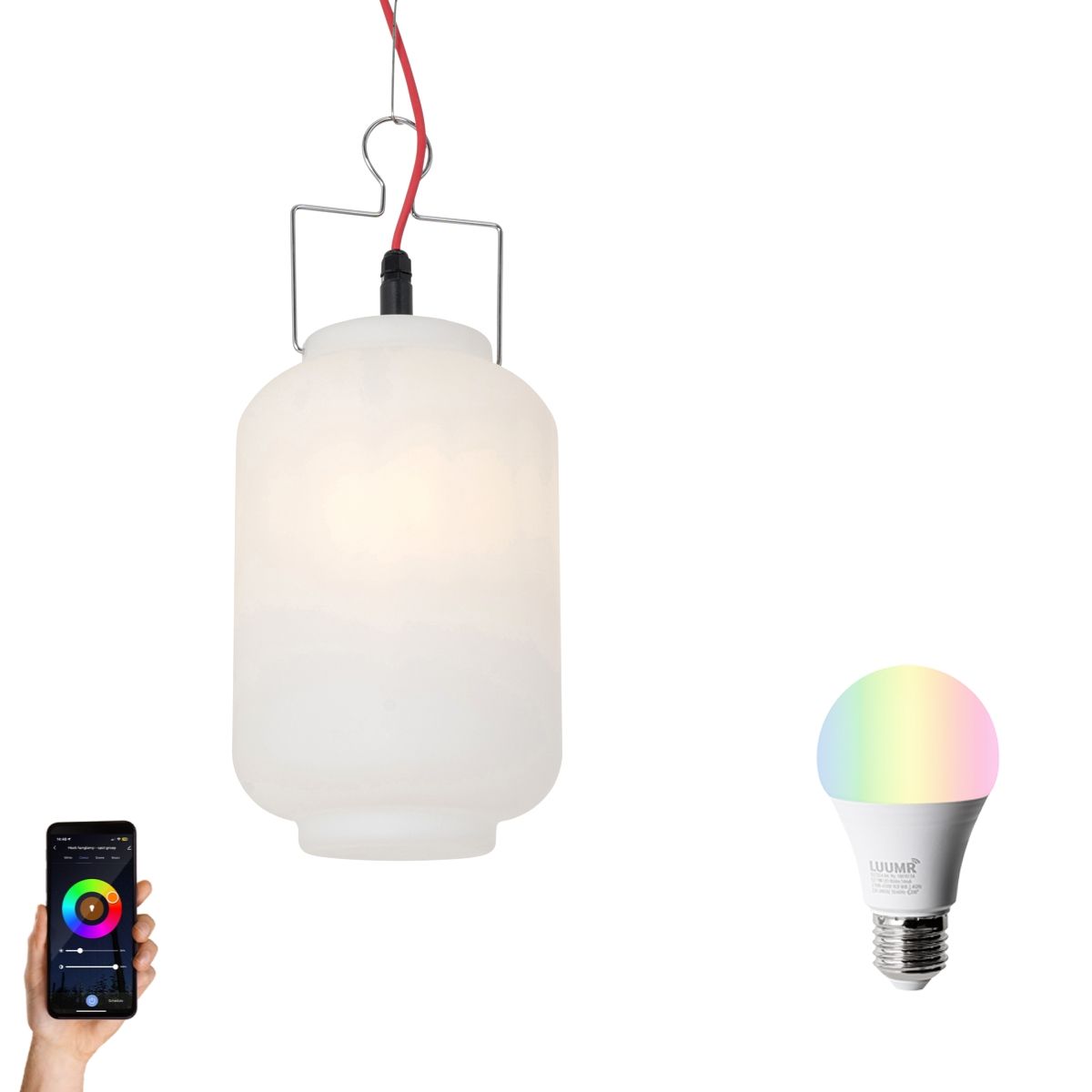 Smart buiten hanglamp wit 20cm met rode stekker incl. Wifi A60 - Pion