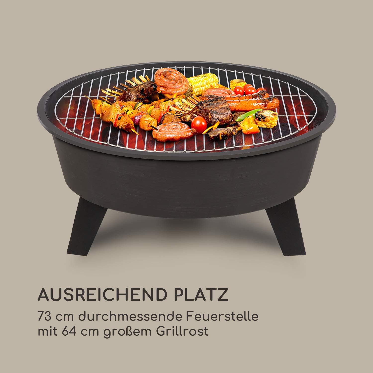 Blumfeldt 2-in-1 Feuerschale - Feuerschale für den Garten mit Edelstahl-Grillrost, Feuerschalen FireView Concept, Funkenschutz, Trageringe, Schürhaken & Grillrost, Stil: Nolana, schwarz