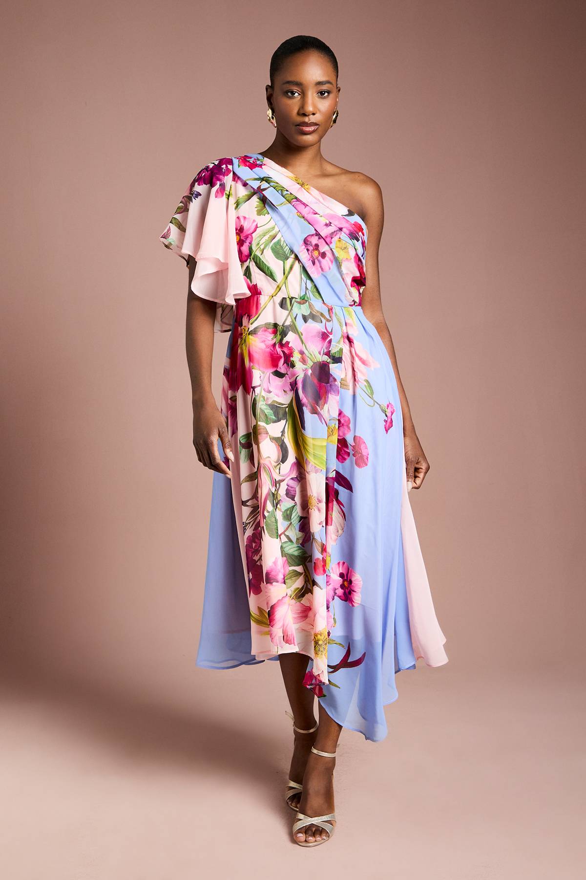 Coast Robe en Mousseline à Imprimé Floral Une Épaule