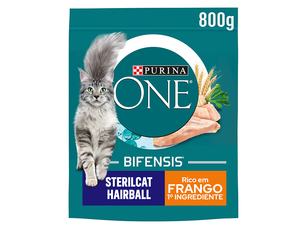 RAÇÃO PARA GATO PURINA ONE ESTERILIZADO E BOLAS PÊLO COM FRANGO 800G