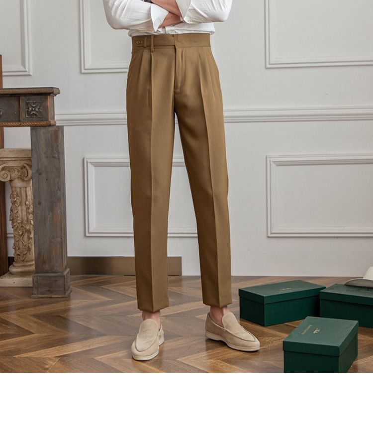 DuckleBeam - Mid Rise Plain Cropped Straight Leg Dress Pants