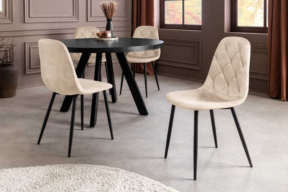 Stilvolles 2er-Set Stühle GLAMM champagner beige Samt schwarze Metallbeine