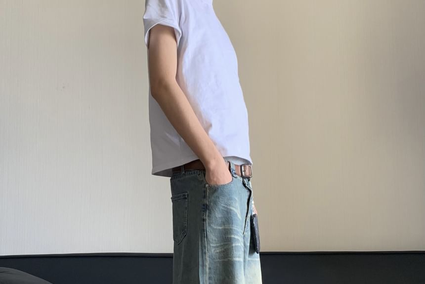 Double White - Laag uitgesneden denim shorts met wassing