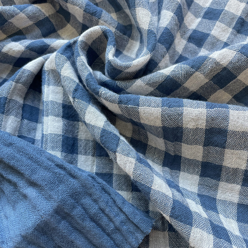 Tissu Ex2441 Double Gaze Vichy Bleu