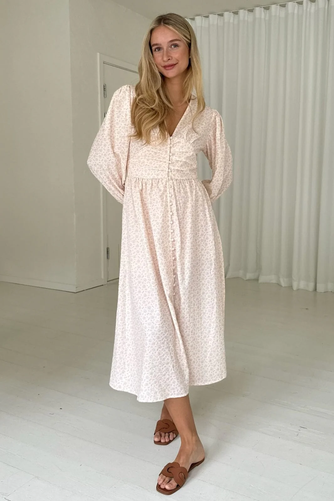 BYIC Adelic Long Dress peachfsp peach flower stem print