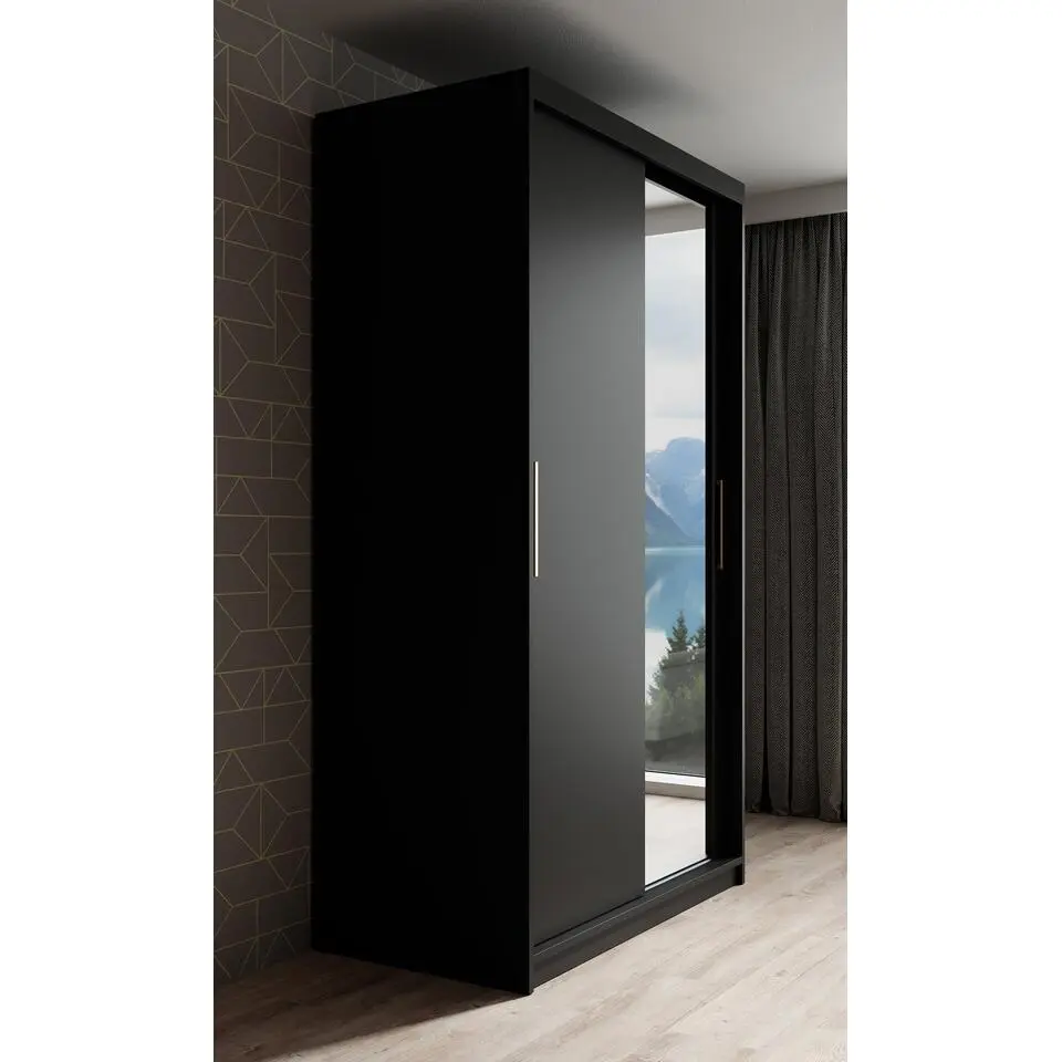 Meubella - Kledingkast Mandalin - Zwart - 120 cm - Met spiegel