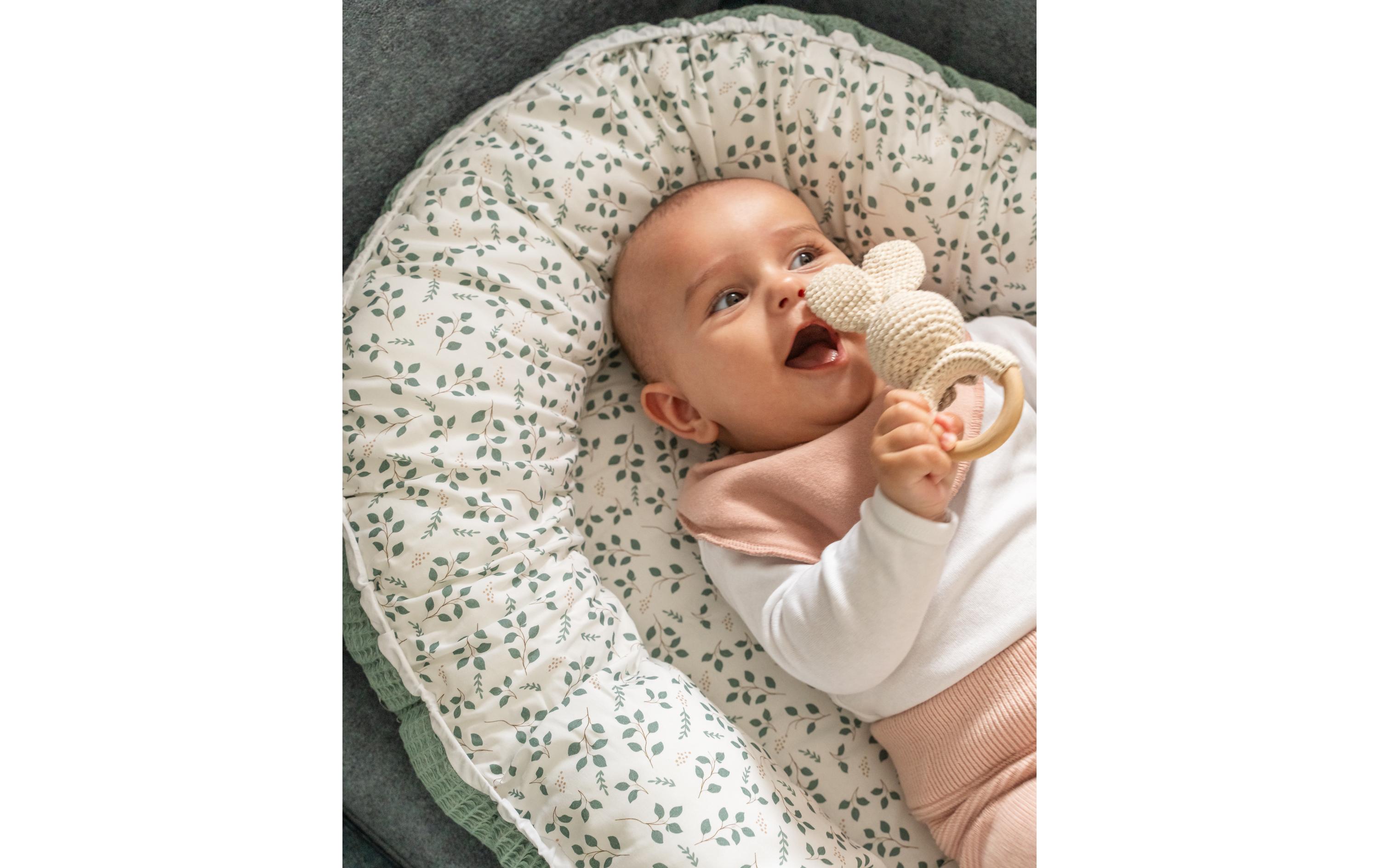 Babynest Cocoon Floral Grün 55 x 95 cmGemütliches Babynest für Neugeborene, 100% Oekotex, Made in EU