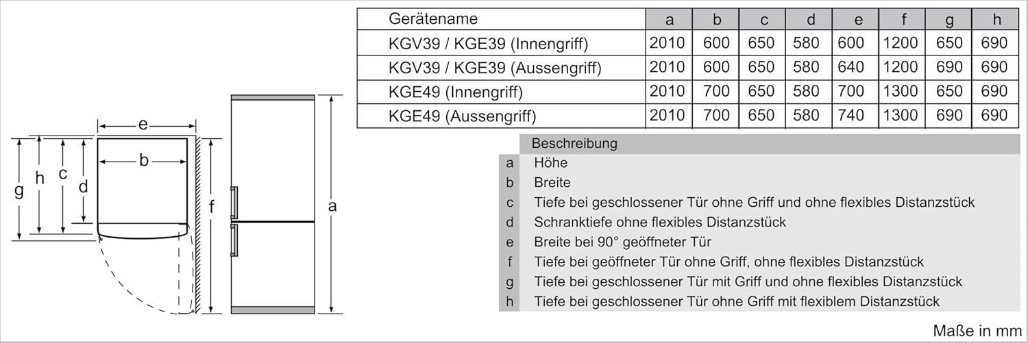 Siemens KG39EAICA iQ500 Kühl-Gefrier-Kombination, 201 x 60 cm, 249 L Kühlen + 94 L Gefrieren, LowFrost seltener abtauen, LED-Beleuchtung gleichmäßige Ausleuchtung, BigBox Platz für großes Gefriergut