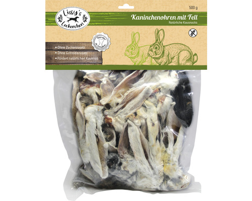 Hondensnack konijnenoren met vacht 500g kauwspeeltje