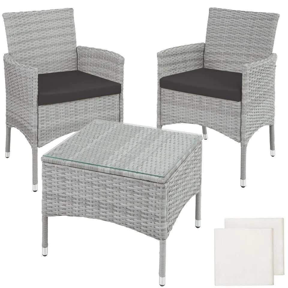 tectake - balkonset Luzern - wicker - lichtgrijs - 403702