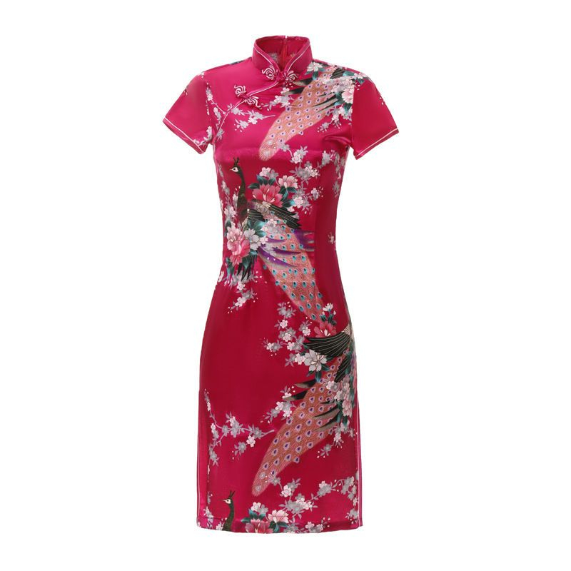 Gouden bloemen - Traditionele Chinese bloemenjurk met korte mouwen