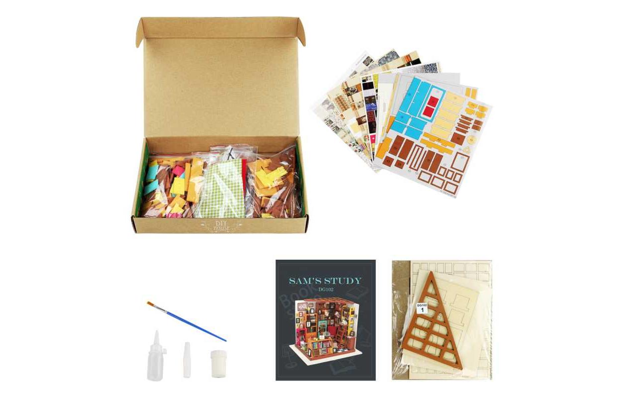 Bausatz Sam's Study Library3D-Puzzle aus lasergeschnittenen Holzteilen