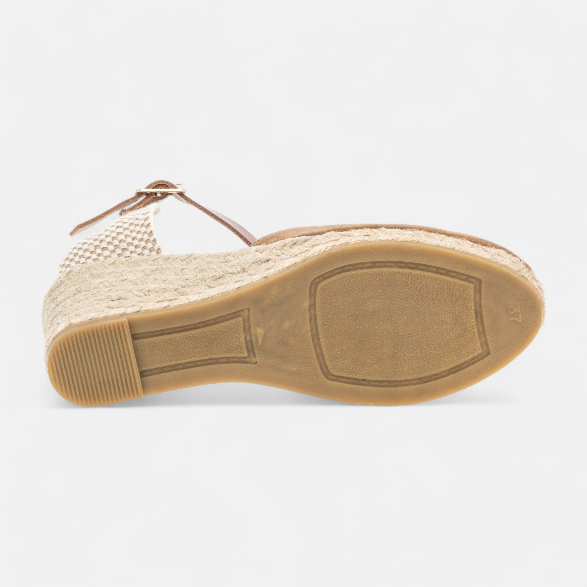 Espadrilles à talon compensé Femme en cuir camel