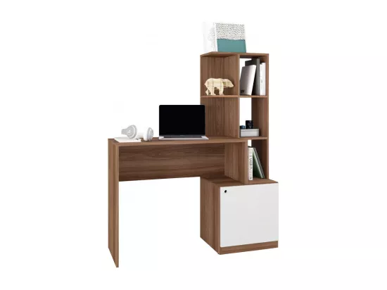 Bureau Châtaignier Blanc Bibliothèque 6 Niches et 1 Caisson Intégrés