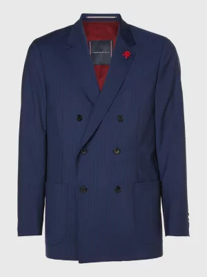 Blazer de lã listrado com abotoamento duplo