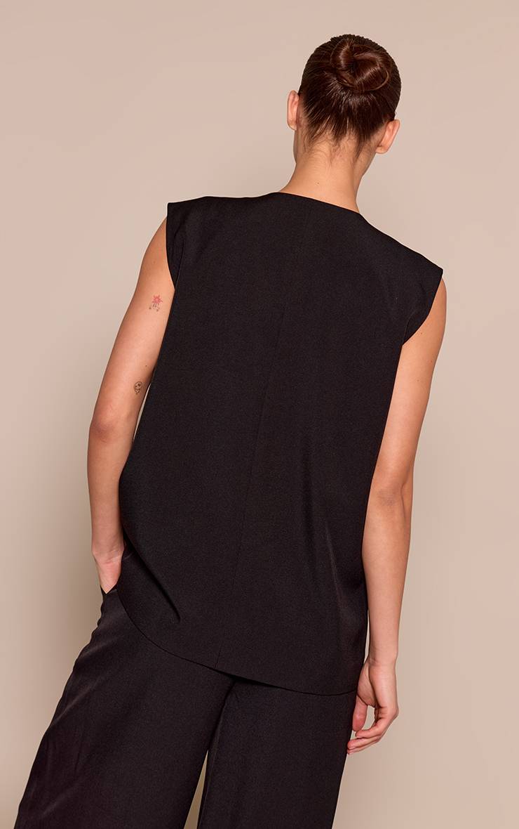 Noir Ensemble Coordonné Gilet Sans Col Tissé Surdimensionné À Épaulettes
