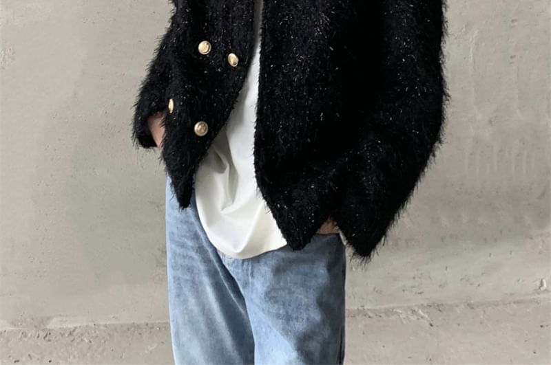 Maviyn - Effen tweed jasje met ronde hals en dubbele rij knopen