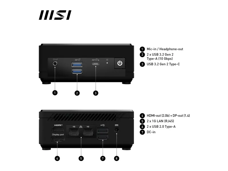 MSI Cubi N ADL 006DE - Mini PC Pentium N200 / op til 3.7 GHz - RAM 4 GB - SSD 128 GB - UHD Graphics - Gigabit Ethernet - Win 11 Pro - skærm: ingen - sort