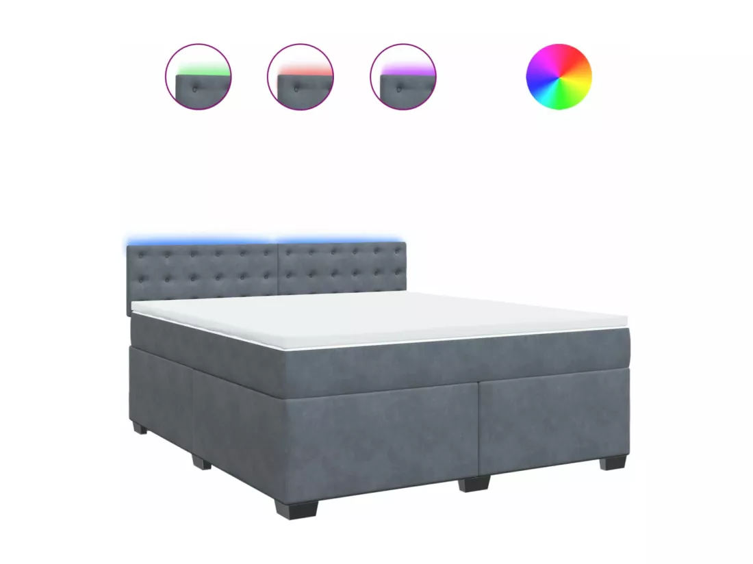 Sommier à lattes de lit et matelas Gris foncé 180x200cm Velours