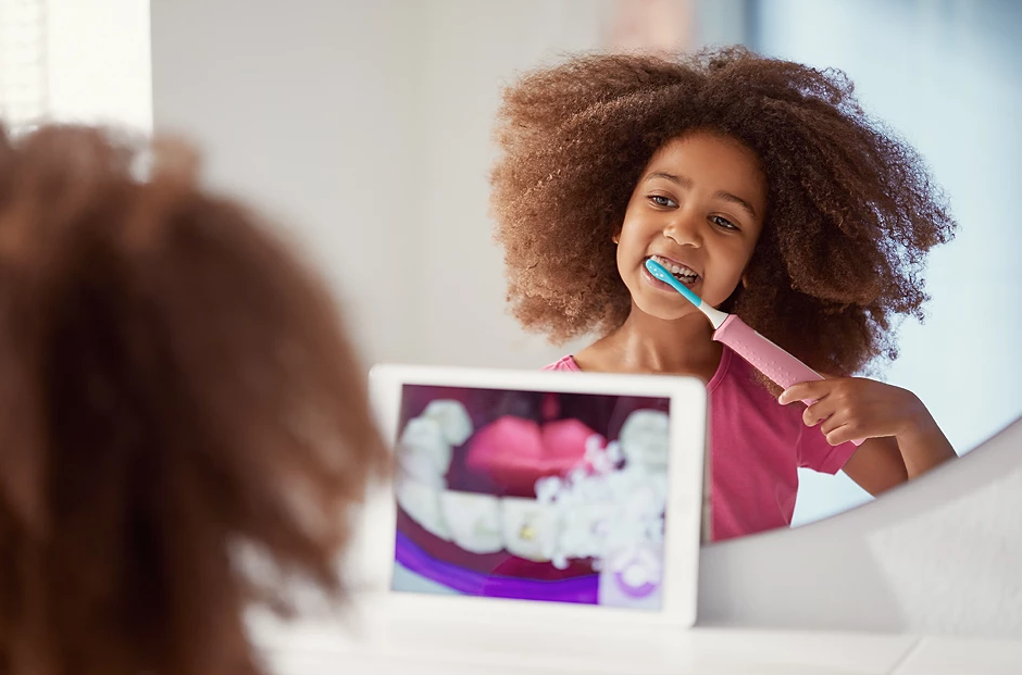 Sonicare Kids Elektrische Kinder Zahnbürste Schallzahnbürste mit Spiele / Timer App (HX6352/42) - Monster