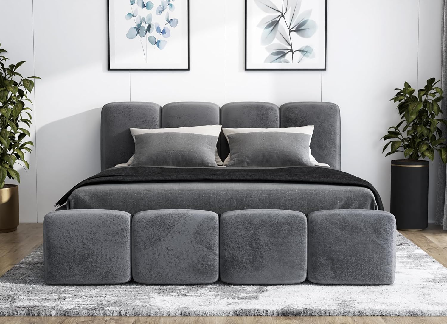 A&J MöbelLand Polsterbett 140x200 mit Bettkasten und Lattenrost – DONA-OM, Bett with Stauraum in Dunkelgrau ohne Matratze