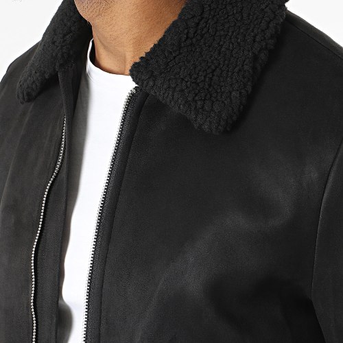 Veste Bomber Col Mouton Noir