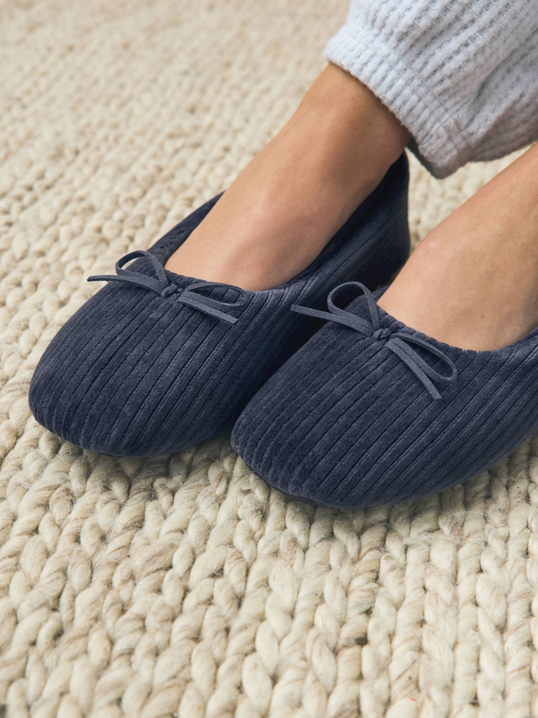Marineblauw - Velours corduroy balletschoentjes