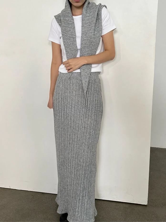 Seoulium - Hoge taille geribbelde maxi-rok
